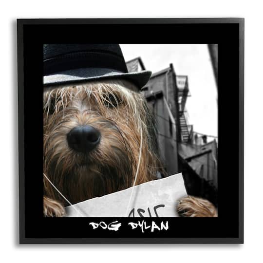 Stupell Industries Dog Dylan Funny Musician Wearing Hat Cityscape Framed Giclee Art